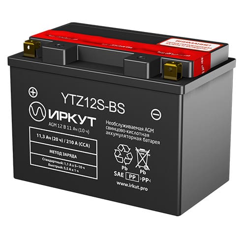 Сухозаряженная AGM батарея с упаковкой электролита в комплекте YTZ12S-BS