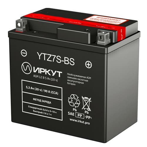 Сухозаряженная AGM батарея с упаковкой электролита в комплекте YTZ7S-BS