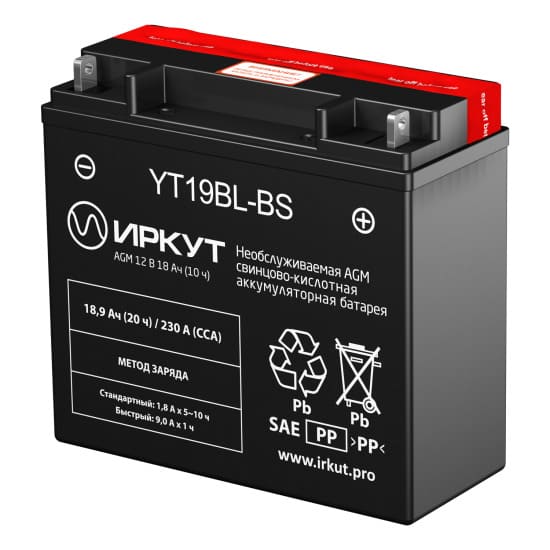 Сухозаряженная AGM батарея с упаковкой электролита в комплекте YT19BL-BS